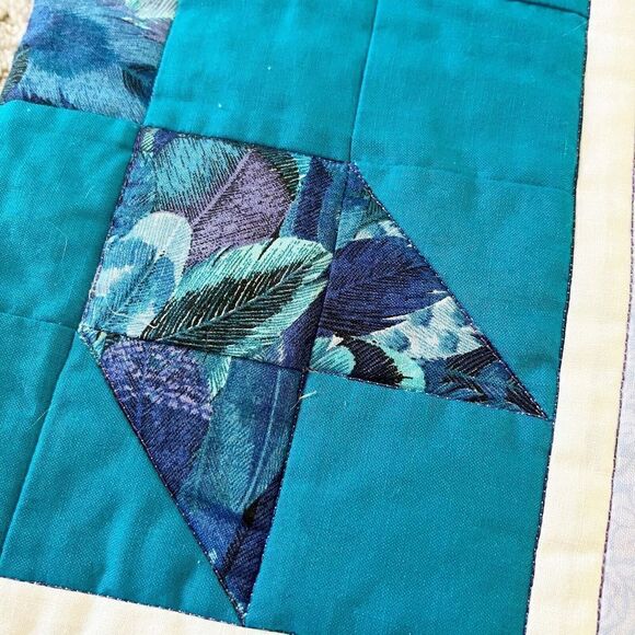 Handmade Quilted Patchwork Table Runner Pinwheel Jewel Tone Red Purple Blue - Picture 7 of 11